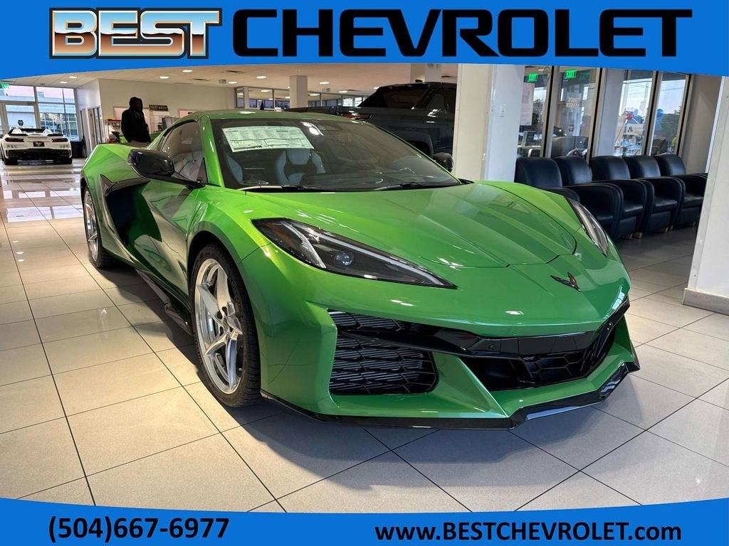 2026 Chevrolet Corvette E-Ray 2LZ in Roswell Green Metallic — front three-quarter view