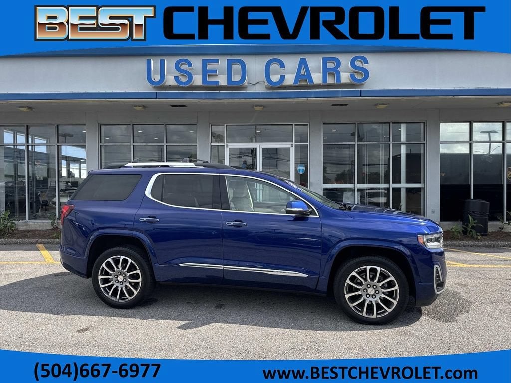 2023 GMC Acadia Denali in Ultra Blue Metallic — front three-quarter view