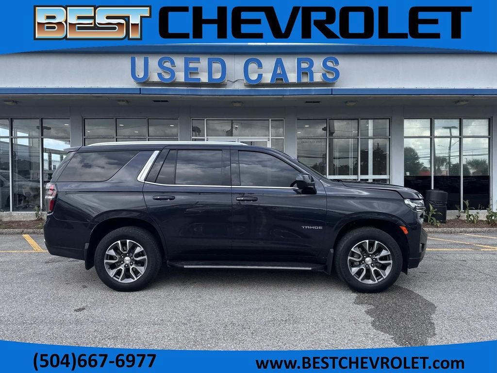 2024 Chevrolet Tahoe LS in Dark Ash Metallic — front three-quarter view