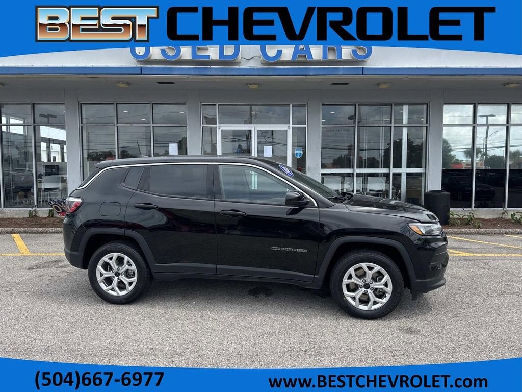 2025 Jeep Compass Sport in Black — front three-quarter view
