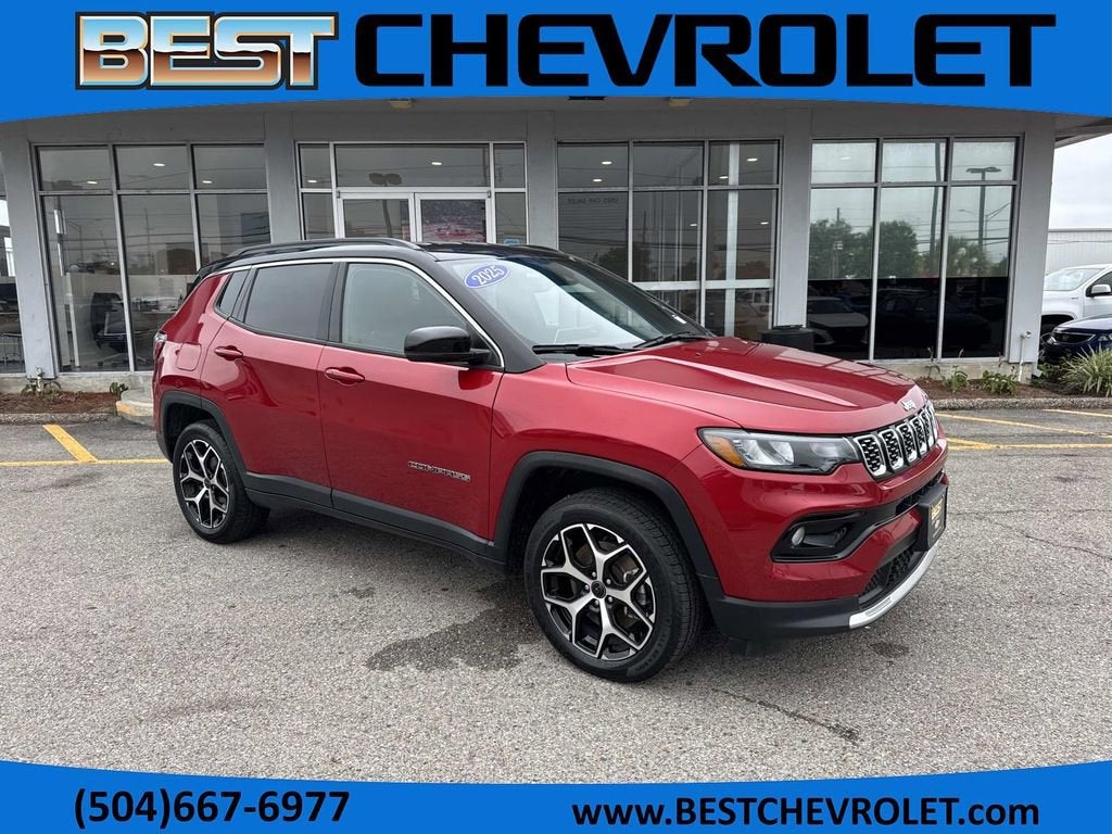 2025 Jeep Compass Limited in Red — front three-quarter view