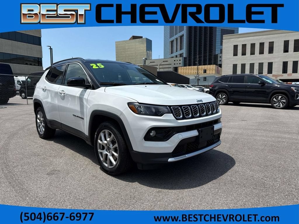 2025 Jeep Compass Limited in White — front three-quarter view