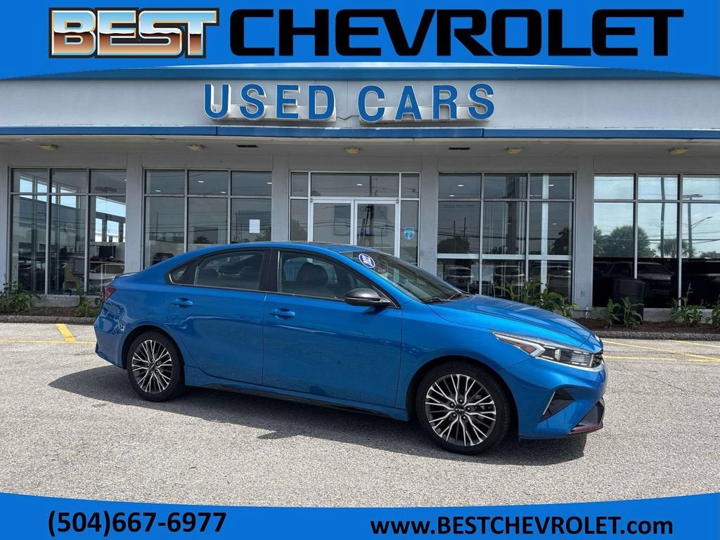 2022 Kia Forte GT-Line in Blue — front three-quarter view