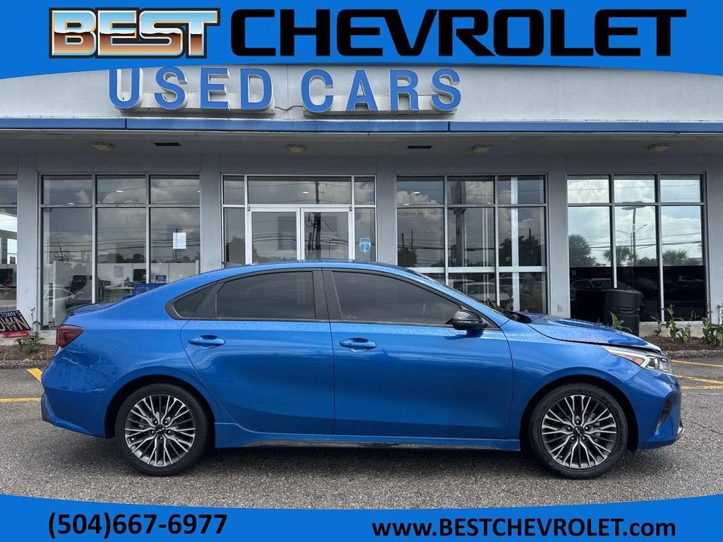 2023 Kia Forte GT-Line in Blue — front three-quarter view